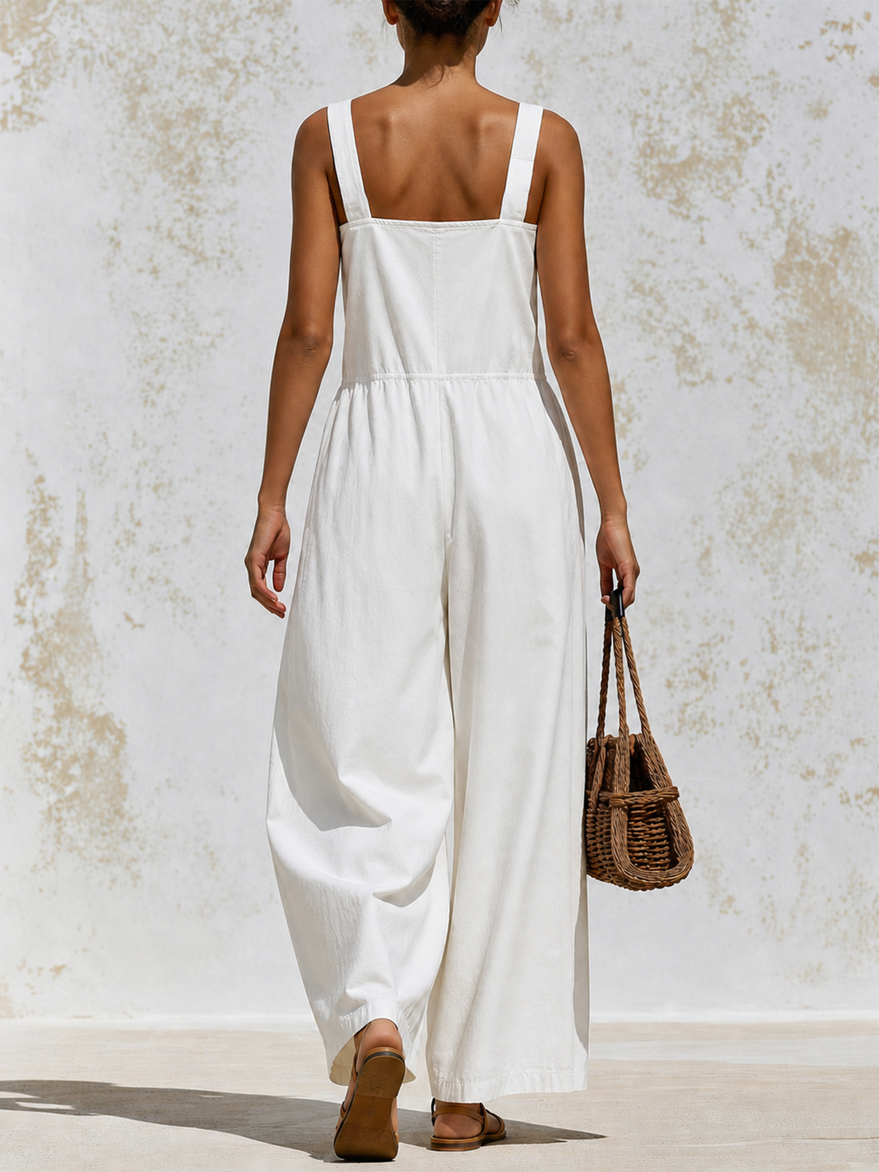 Adjustable Strap Cargo Wide-Leg Jumpsuit