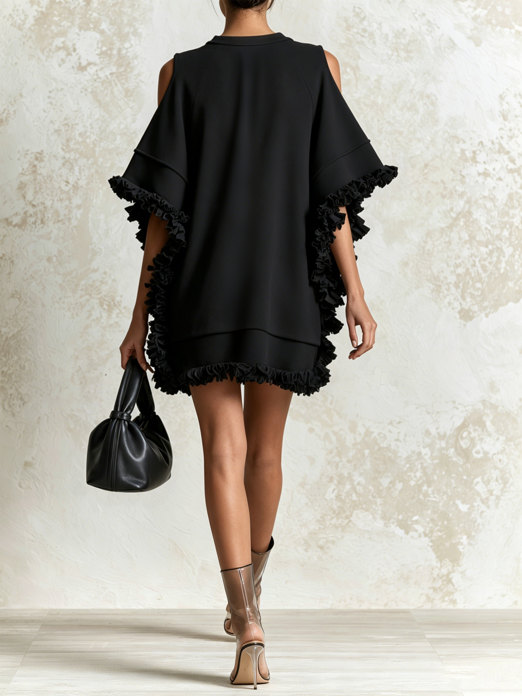 Cold Shoulder Ruffle Trim Mini Dress