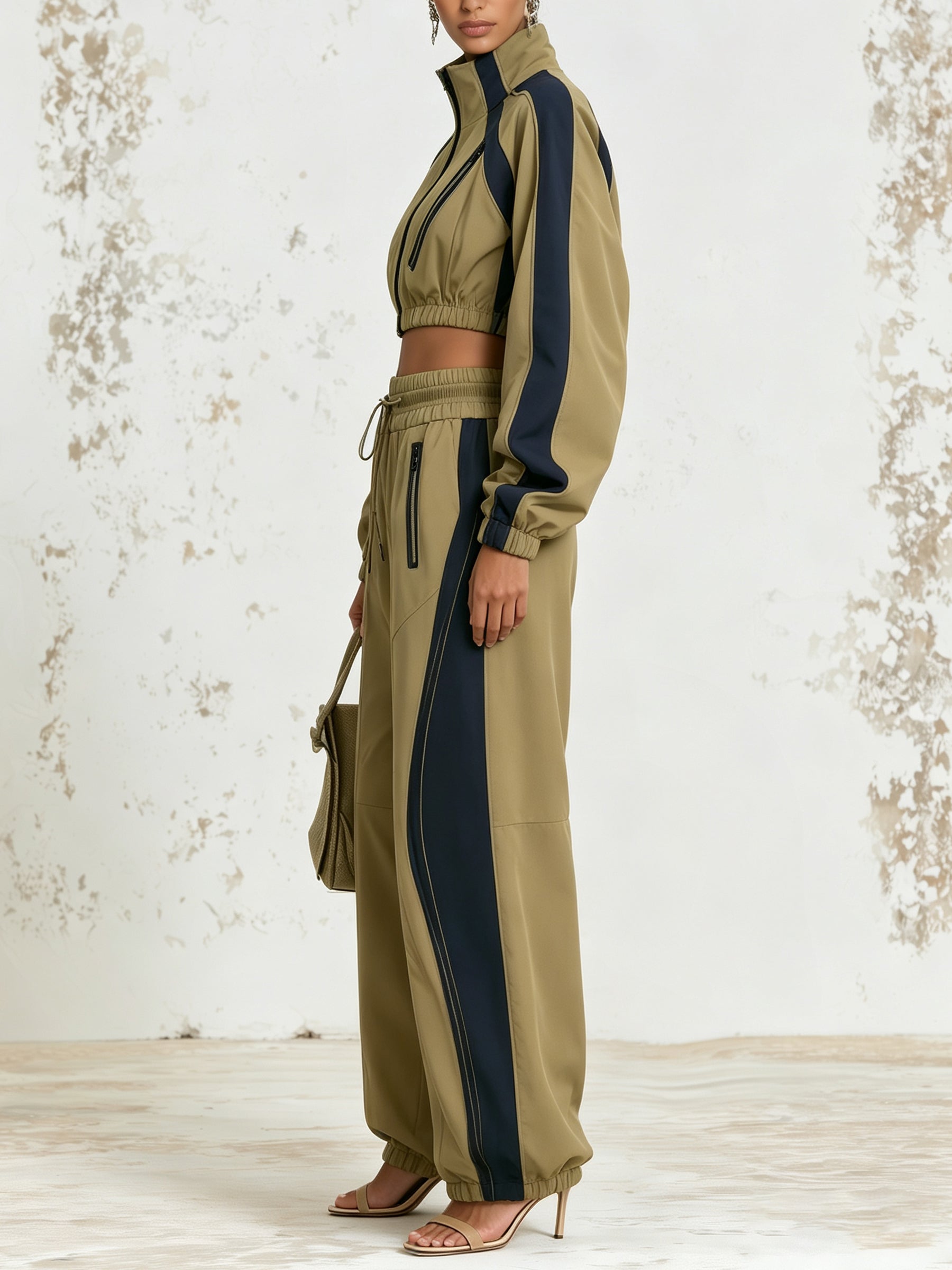 Cropped Zip Jacket and Jogger Pants Set