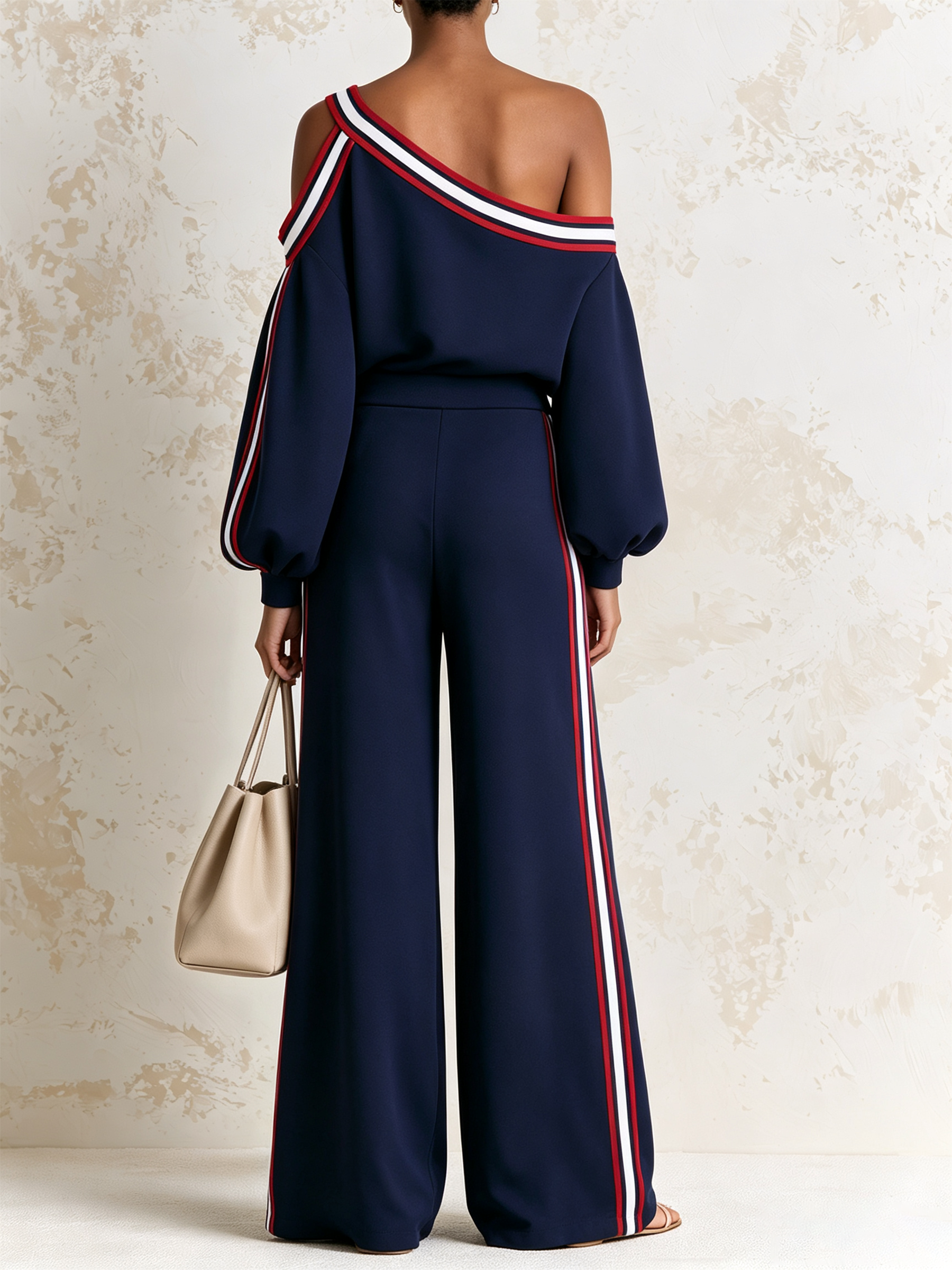 Off-Shoulder Stripe Top and Wide-Leg Pants Set