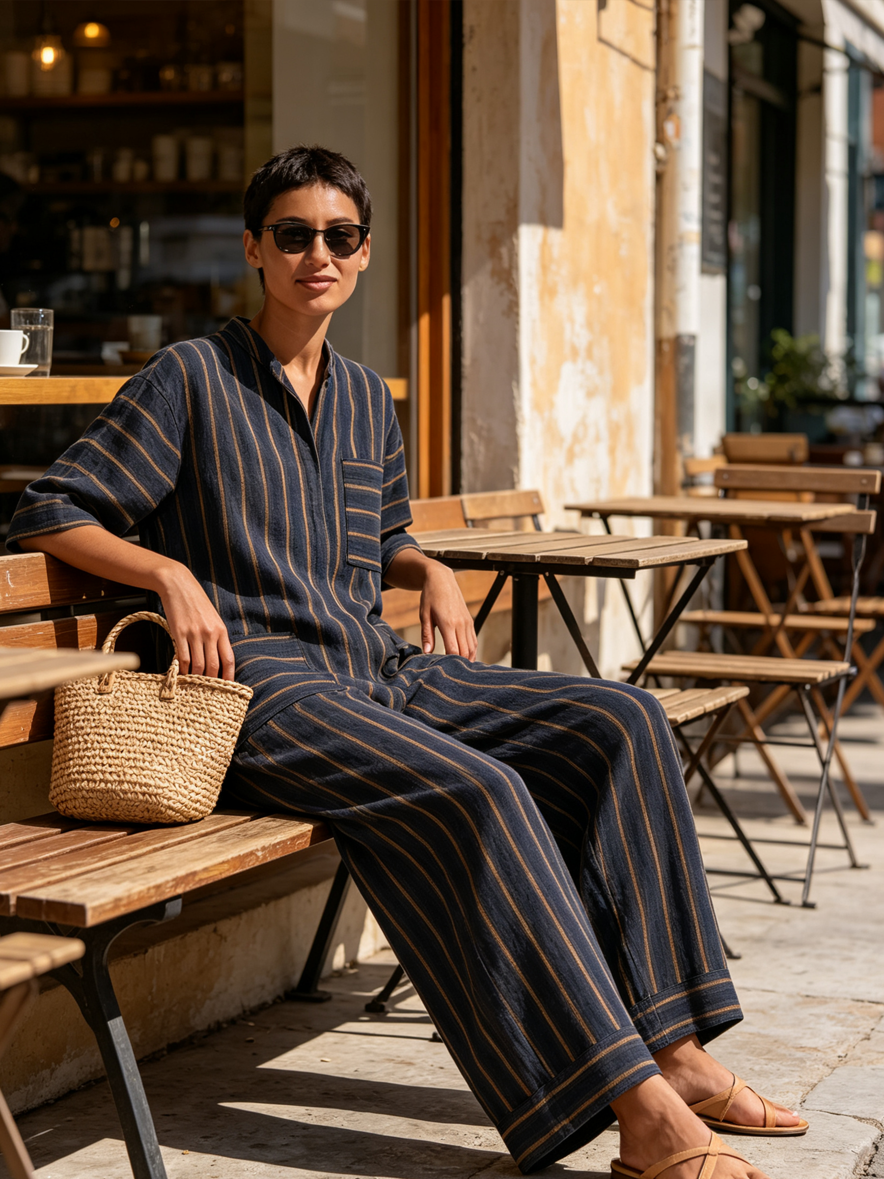 Cotton Jumpsuit with Three-Quarter Sleeves