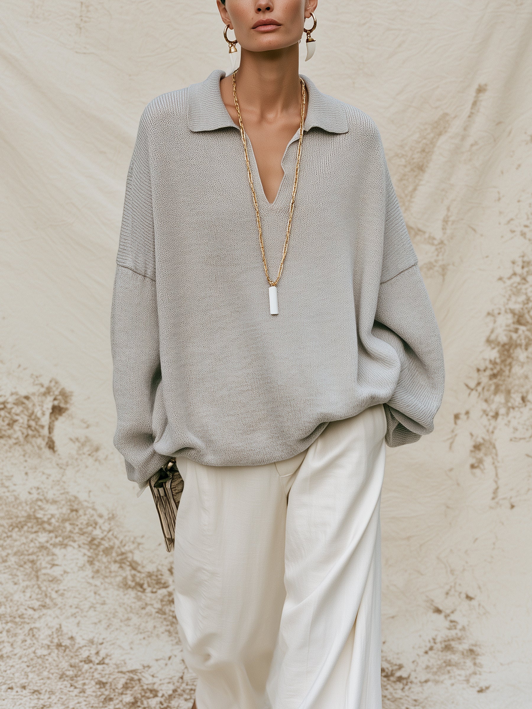 Relaxed Knit Polo Sweater