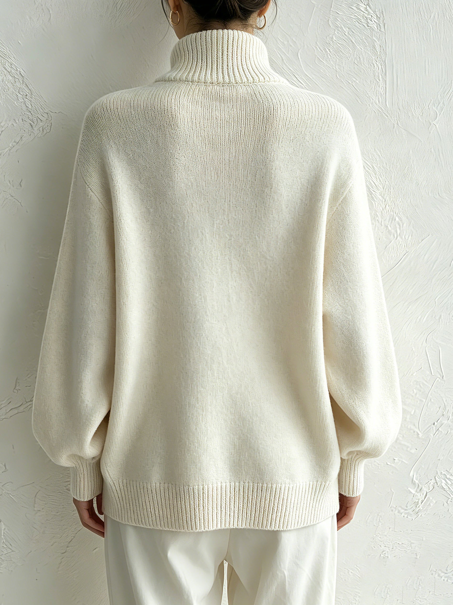 Turtleneck Knit Sweater with Wooden Button Detail
