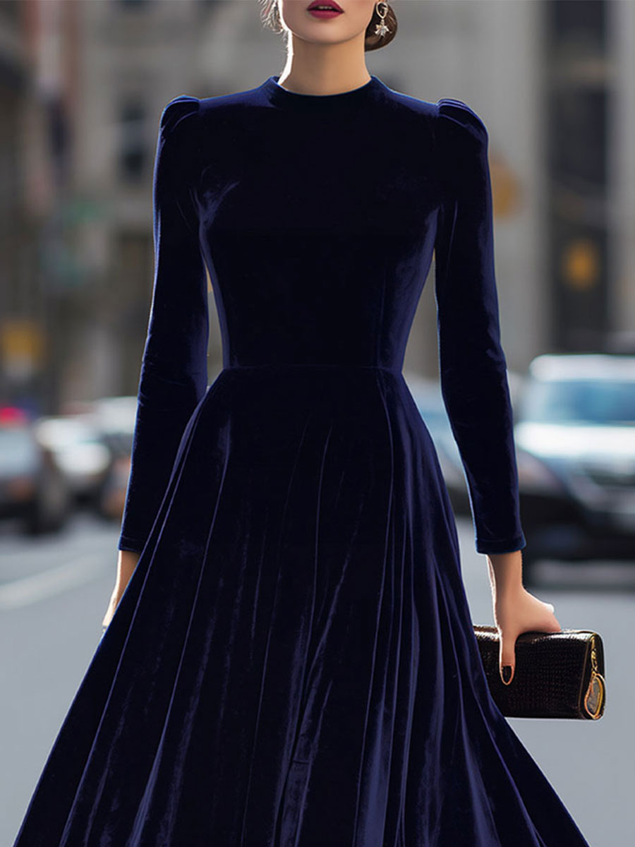 Velvet Long Sleeve Midi Dress