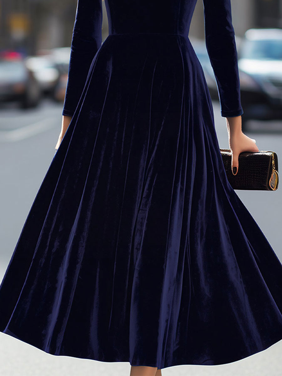 Velvet Long Sleeve Midi Dress