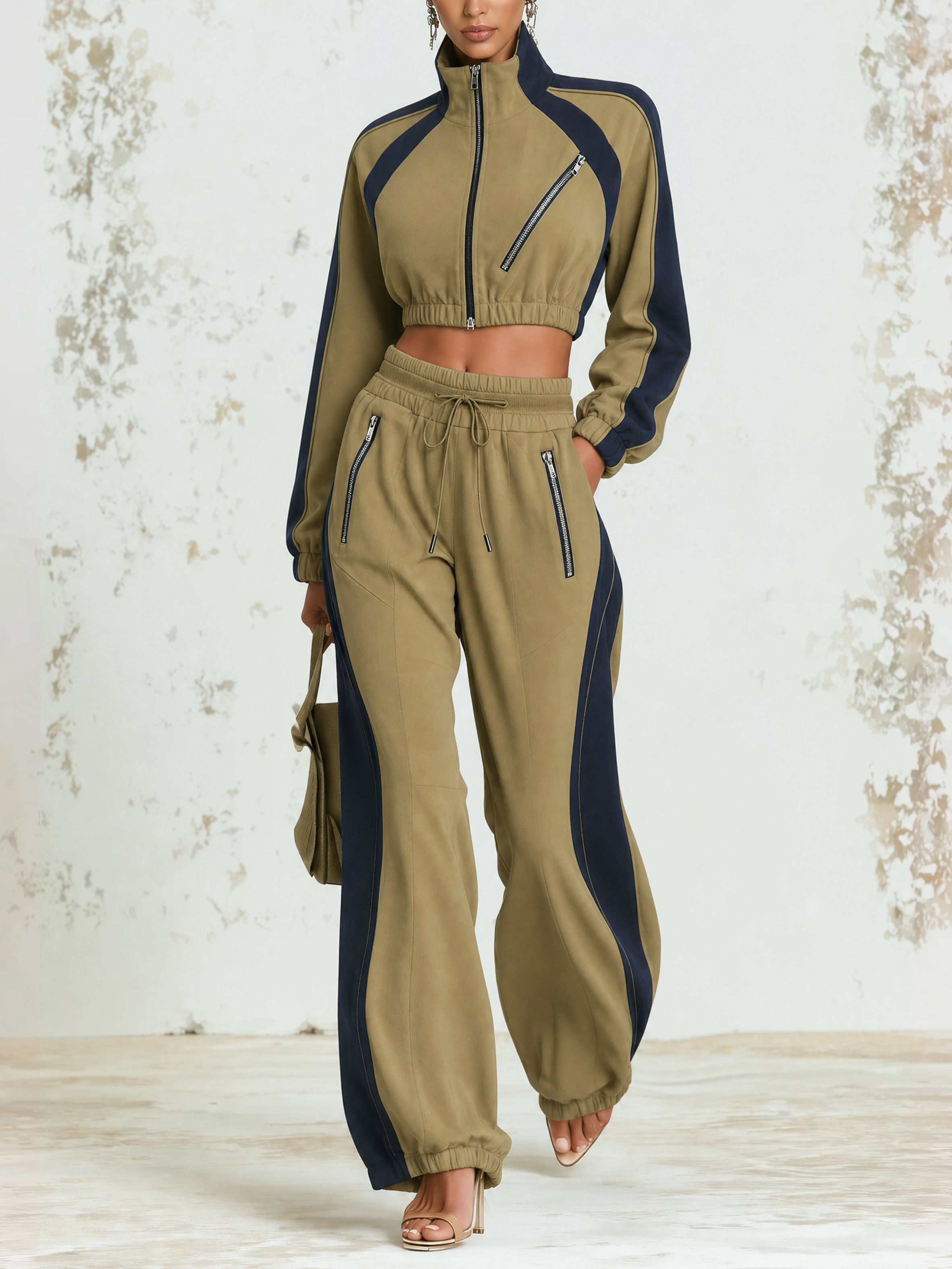 Cropped Zip Jacket and Jogger Pants Set