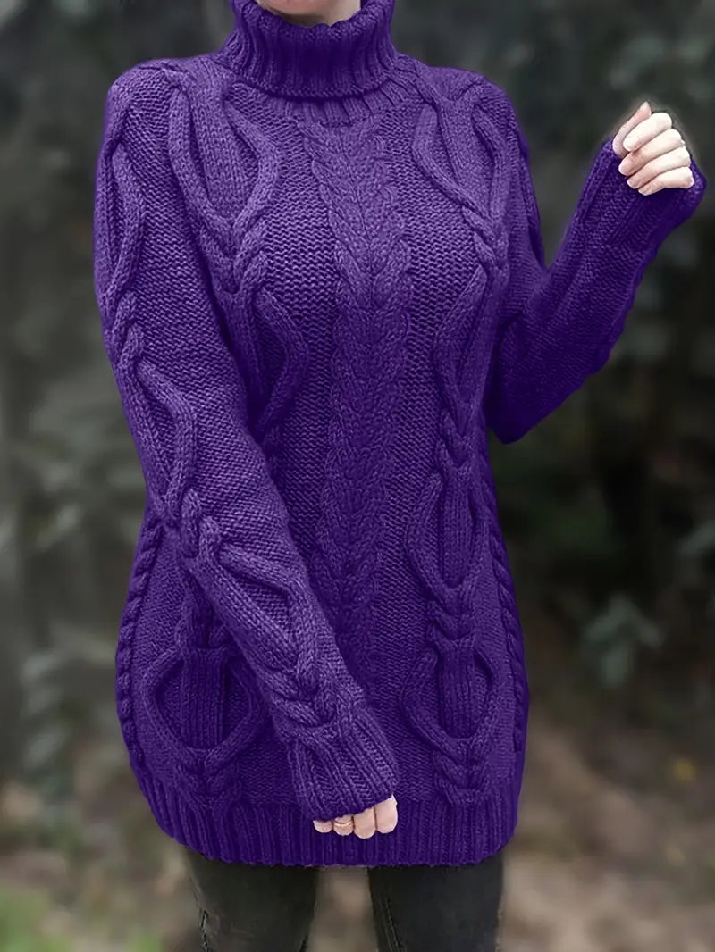 Chunky Cable Knit Turtleneck Dress
