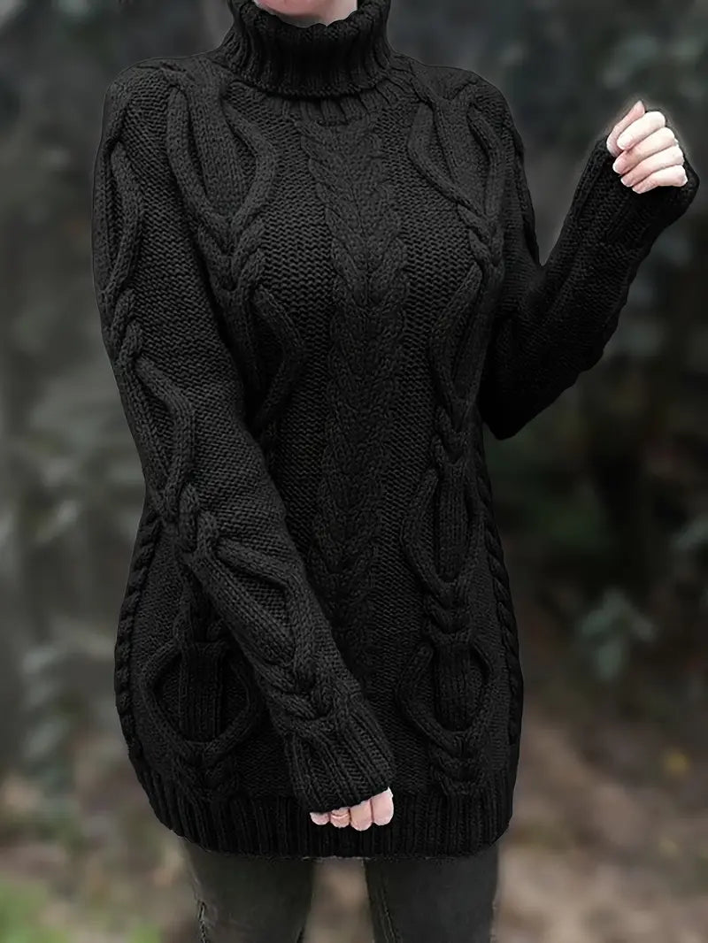 Chunky Cable Knit Turtleneck Dress