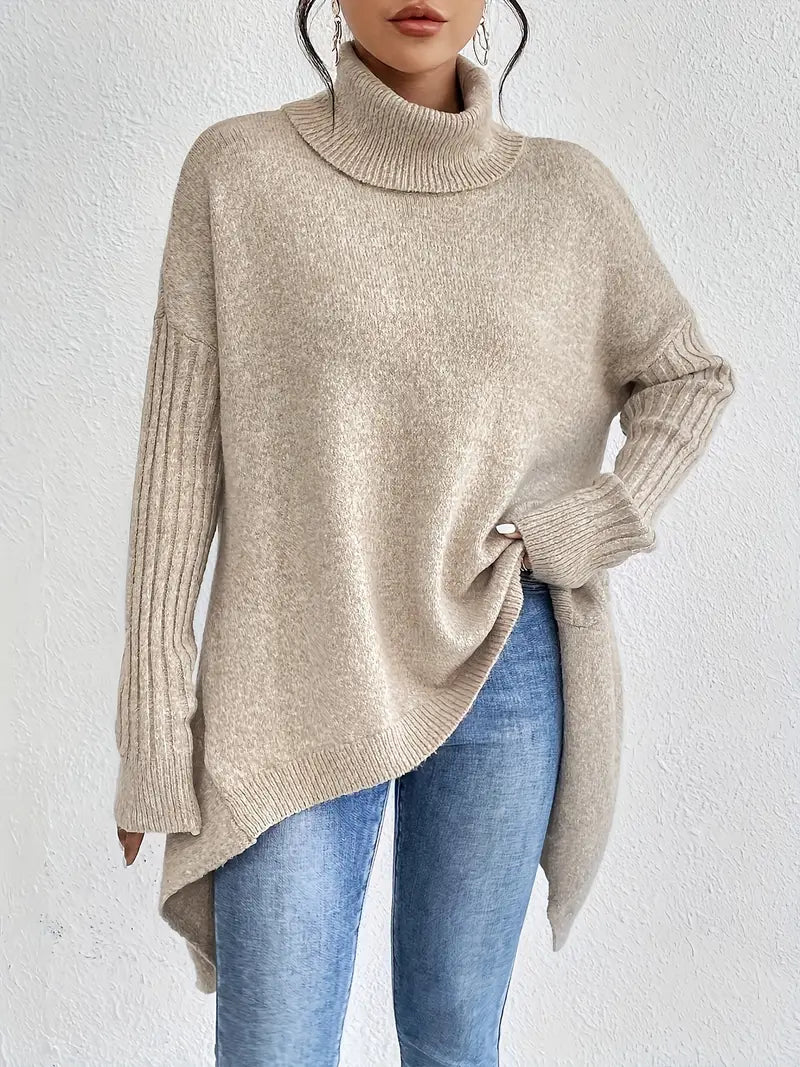 Long Ribbed Turtleneck Sweater