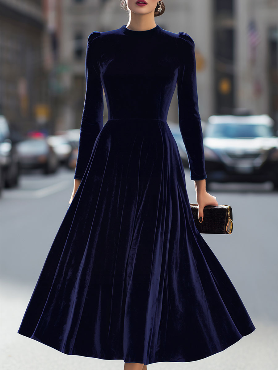 Velvet Long Sleeve Midi Dress