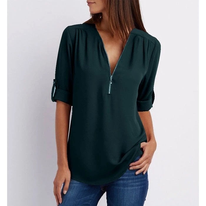 Gwen — Zip V-Neck Blouse