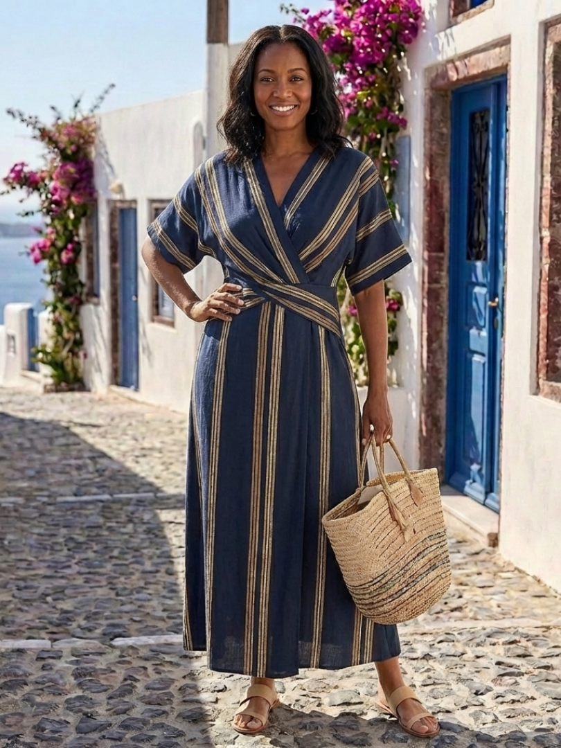 Saphira — Striped Wrap Midi Dress
