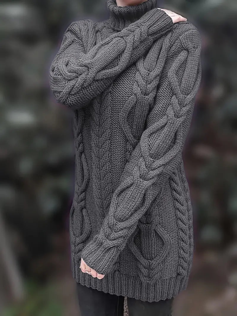 Chunky Cable Knit Turtleneck Dress