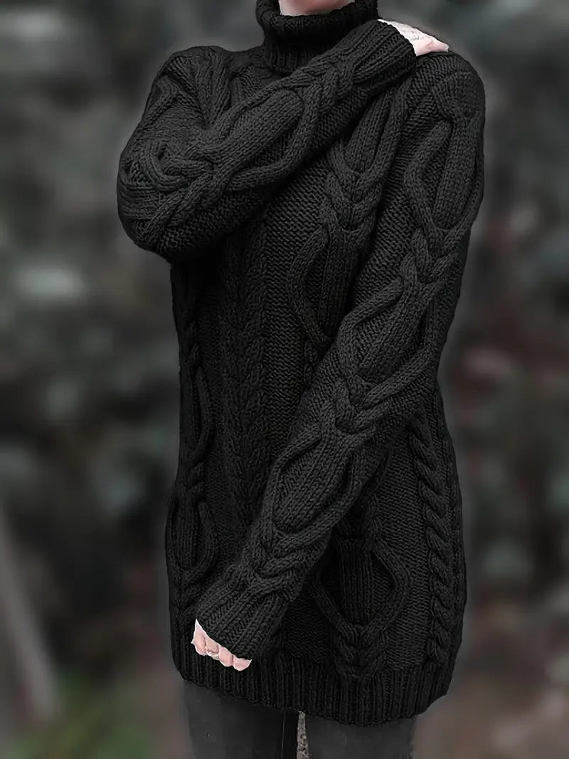 Chunky Cable Knit Turtleneck Dress