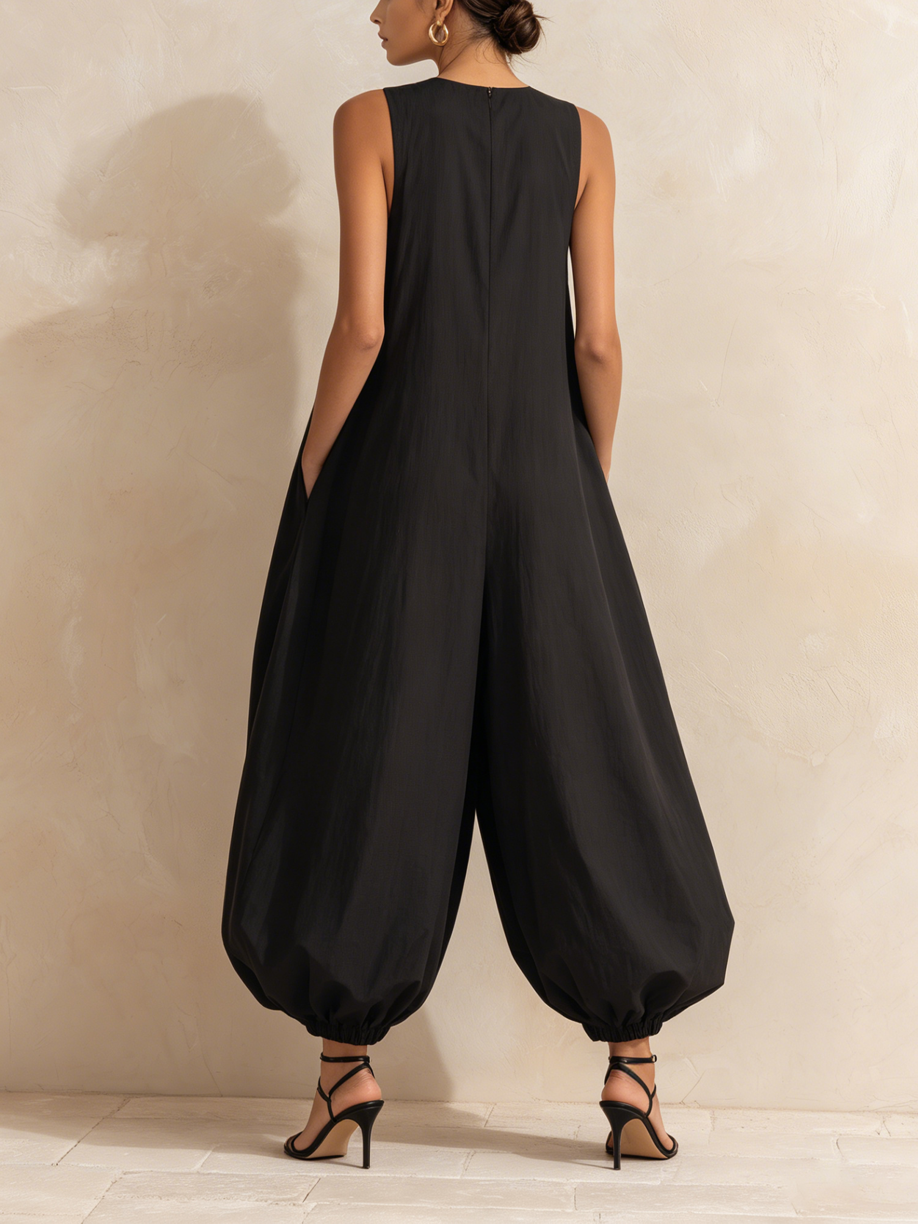 Sleeveless Balloon-Leg Jumpsuit with Pockets