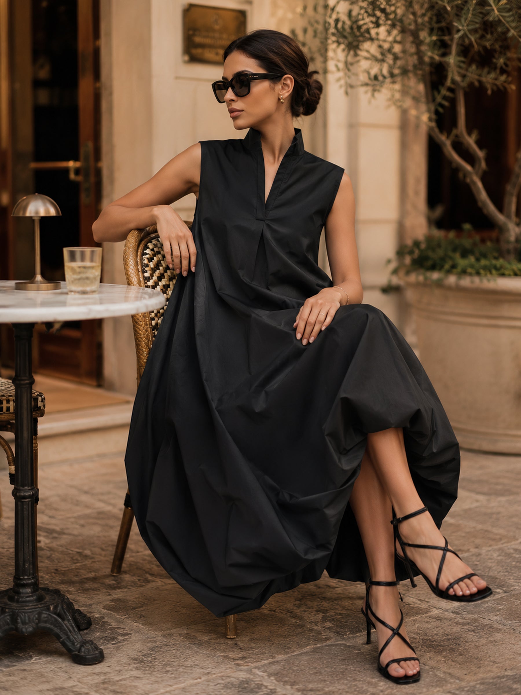 Sleeveless High-Neck Bubble Hem Midi Dress