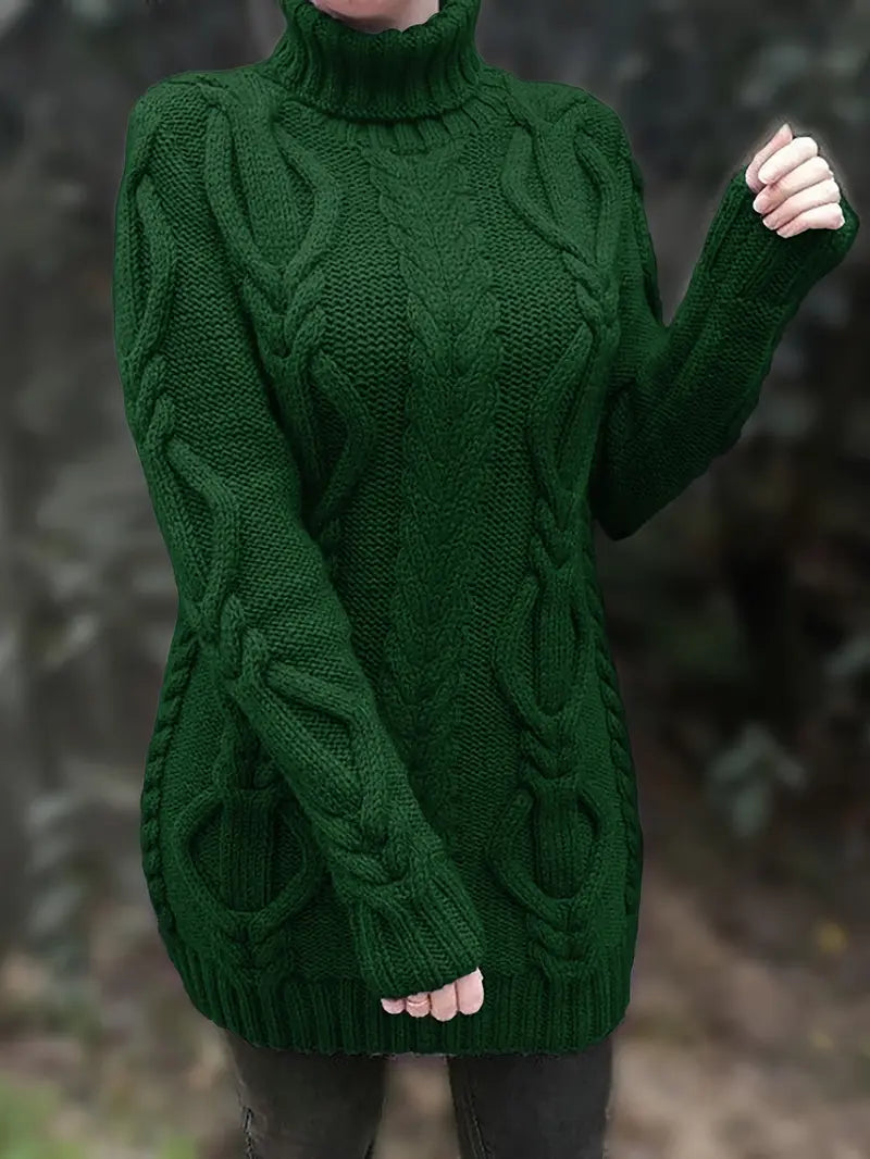 Chunky Cable Knit Turtleneck Dress