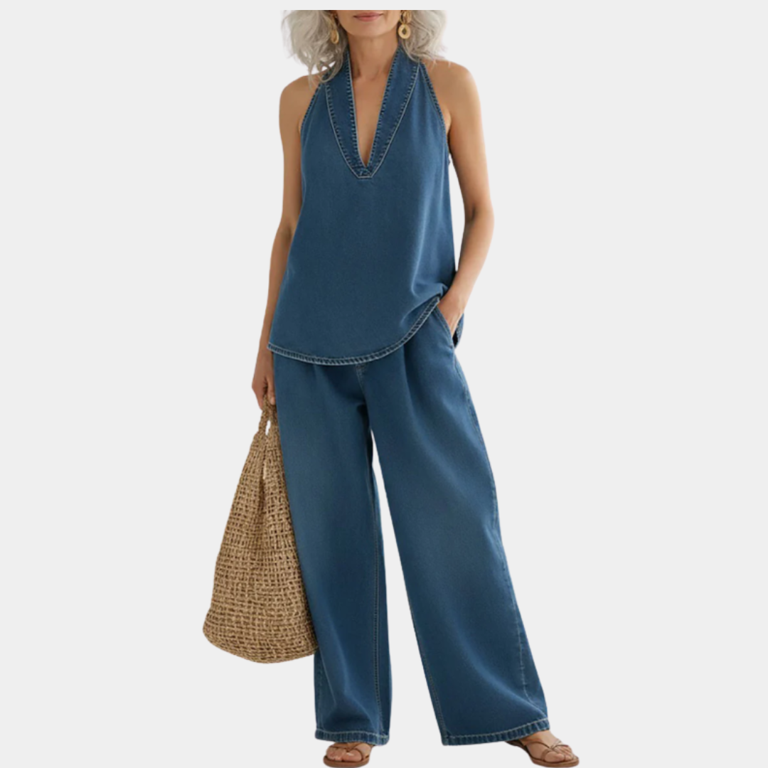 Relaxed Halter Denim Lounge Set