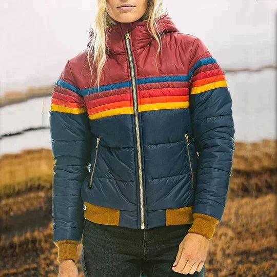 Retro Color Block Puffer Jacket