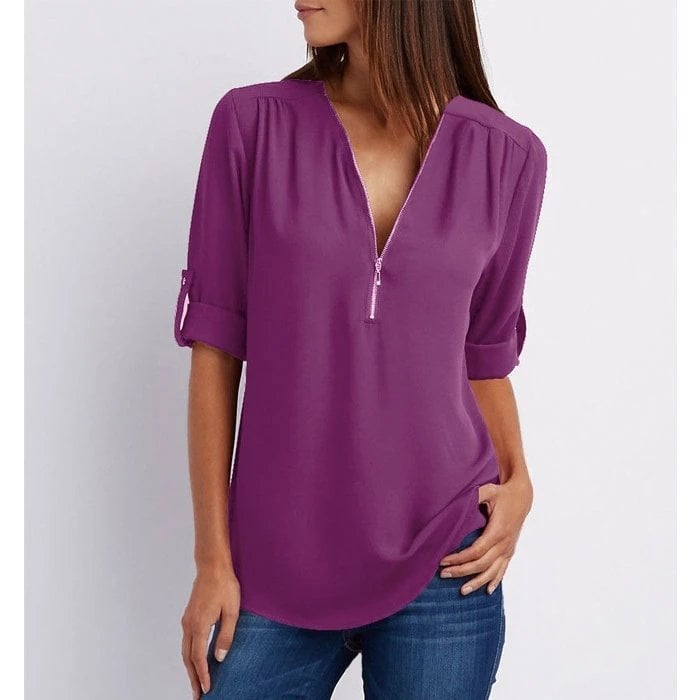Gwen — Zip V-Neck Blouse