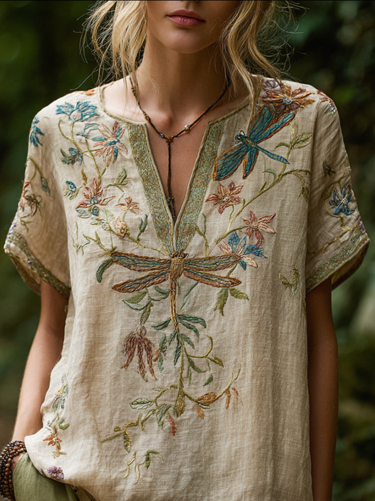 Bryony — Embroidered Linen Blouse