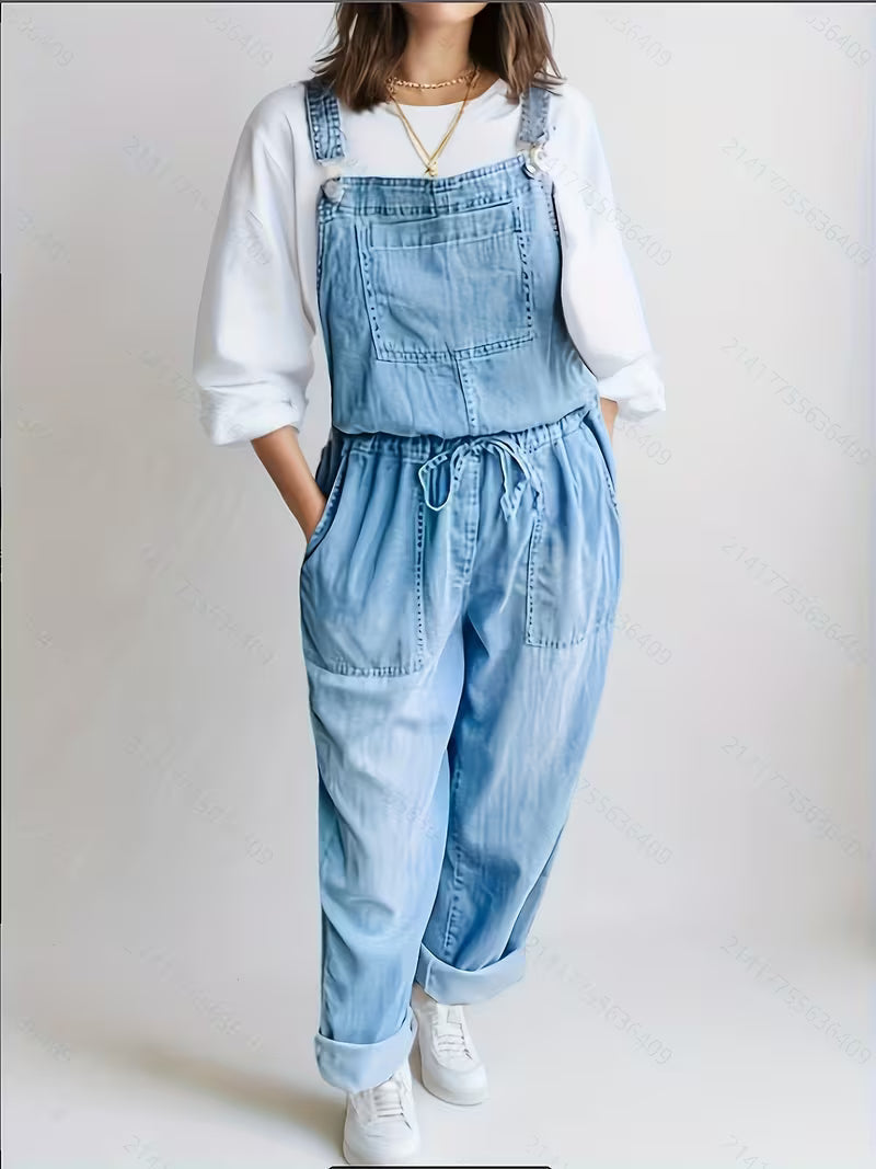 Everly - Relaxed Button Front Denim Overalls