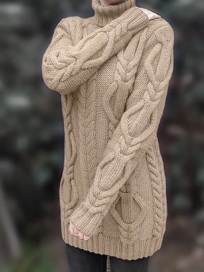 Chunky Cable Knit Turtleneck Dress