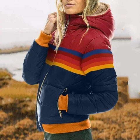 Retro Color Block Puffer Jacket