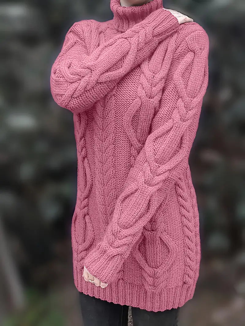 Chunky Cable Knit Turtleneck Dress