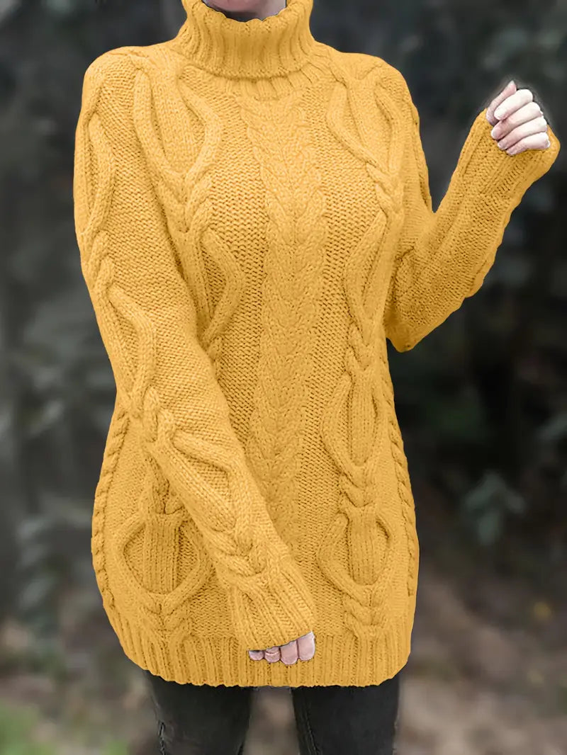 Chunky Cable Knit Turtleneck Dress
