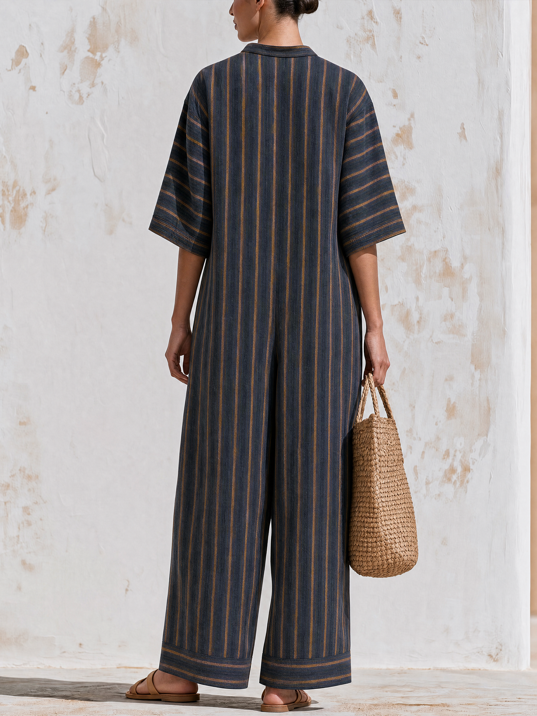 Cotton Jumpsuit with Three-Quarter Sleeves