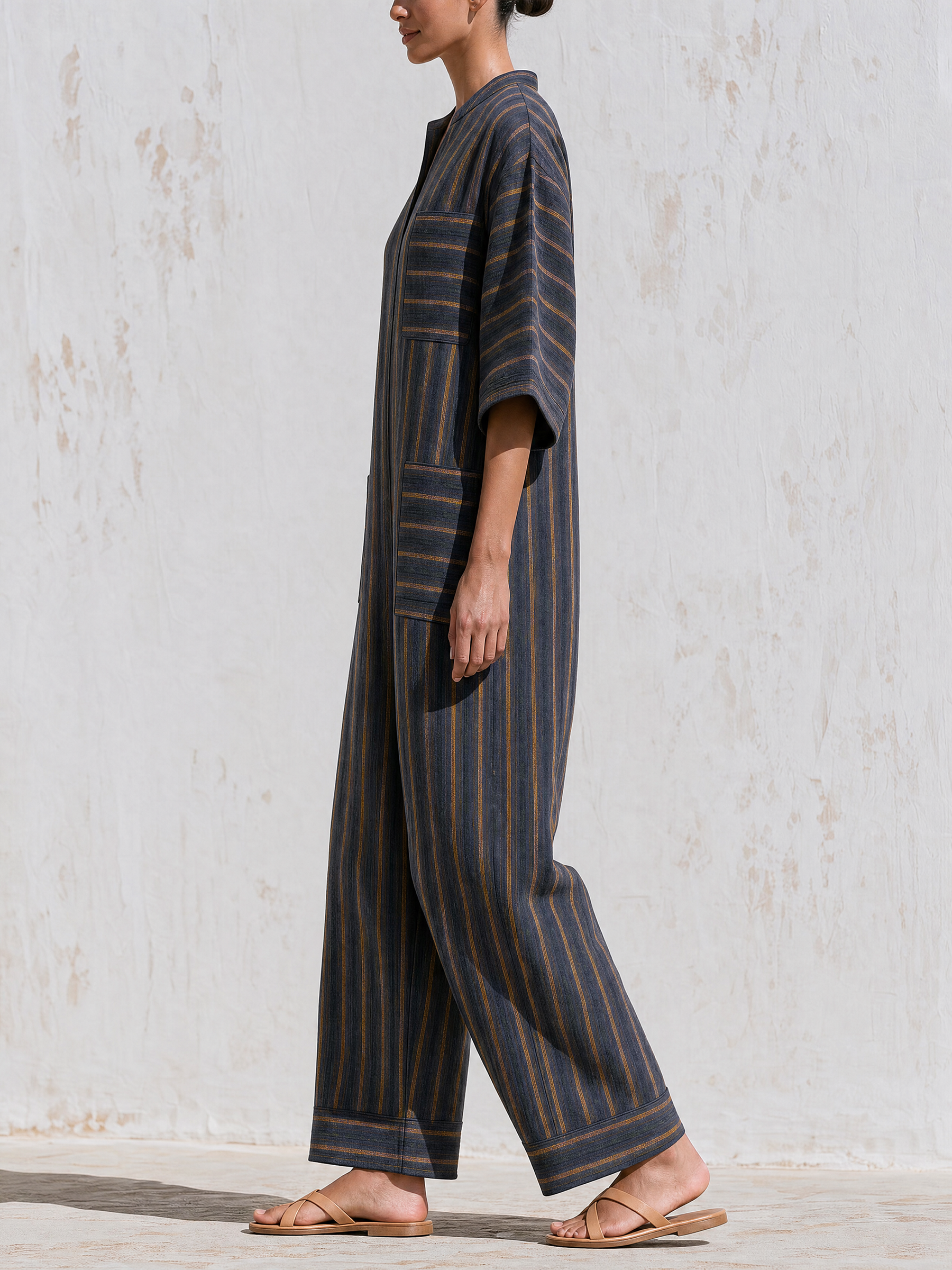 Cotton Jumpsuit with Three-Quarter Sleeves