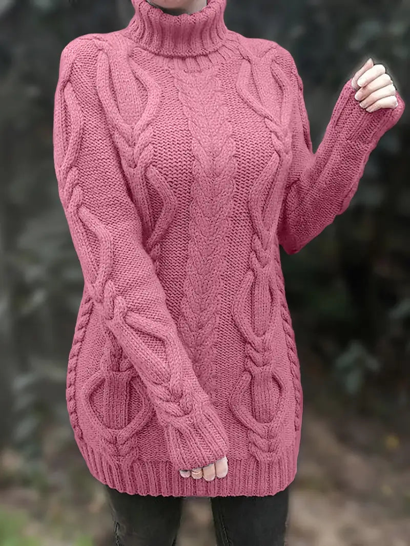 Chunky Cable Knit Turtleneck Dress