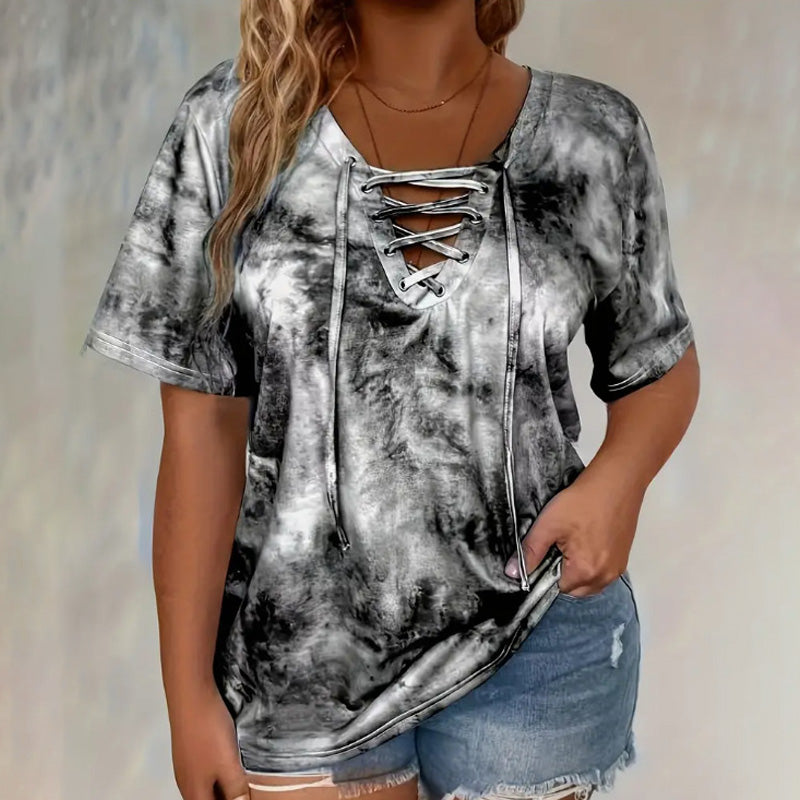 Loose Tie-Dye Tie-Front Top