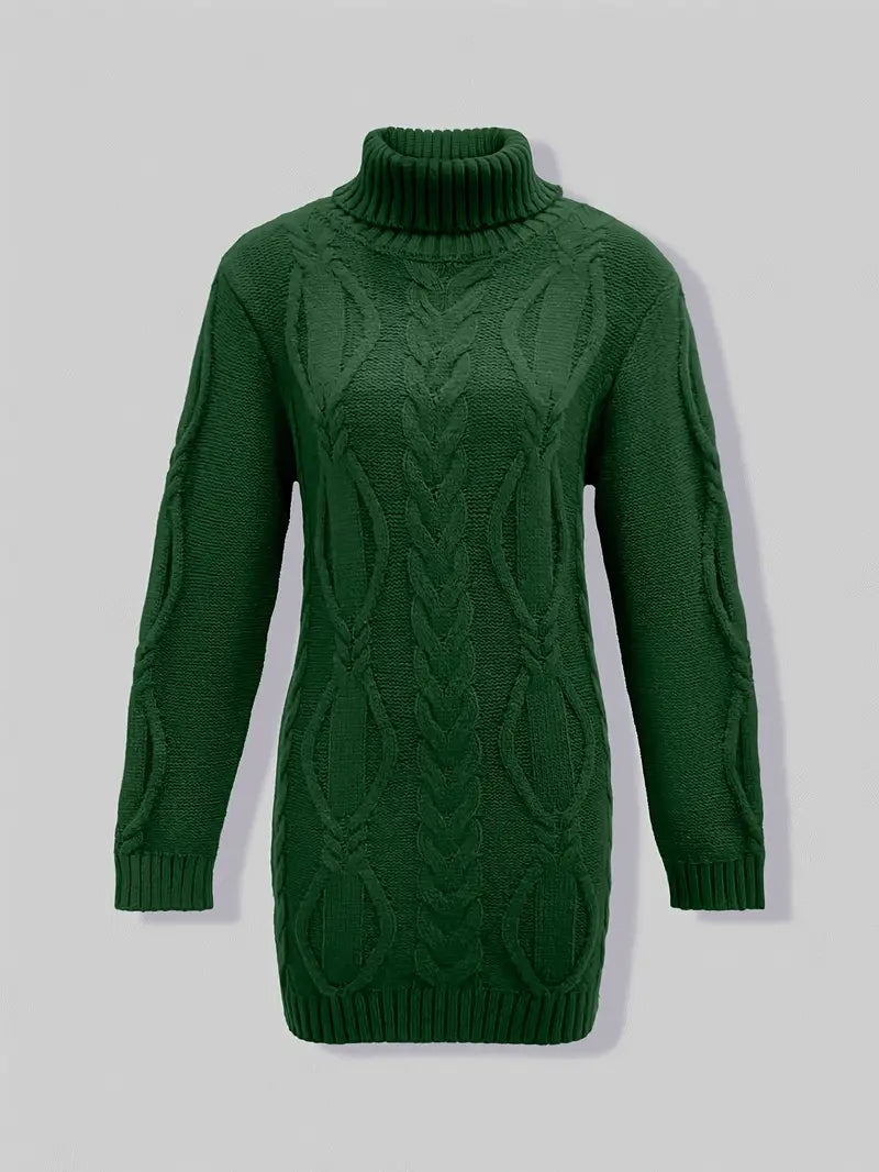 Chunky Cable Knit Turtleneck Dress