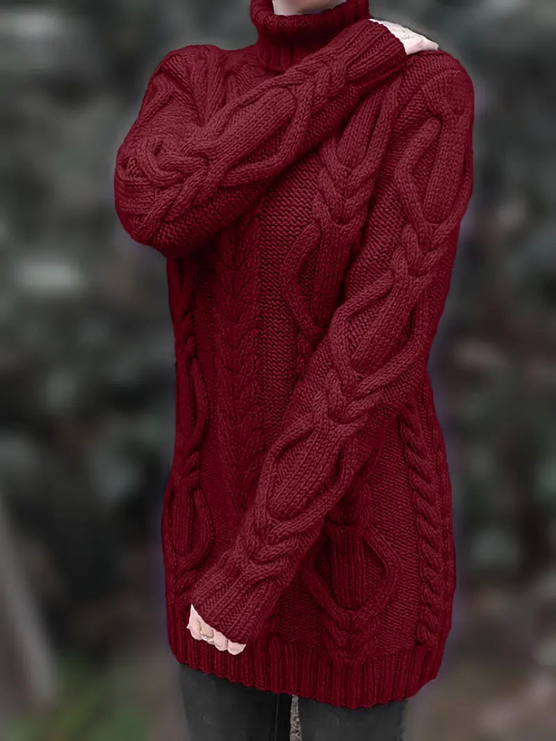 Chunky Cable Knit Turtleneck Dress