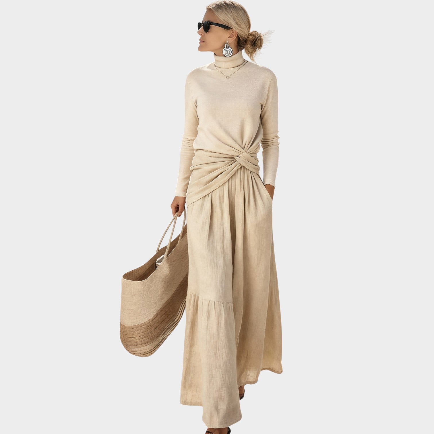 Twist-Waist Wide-Leg Two-Piece Set