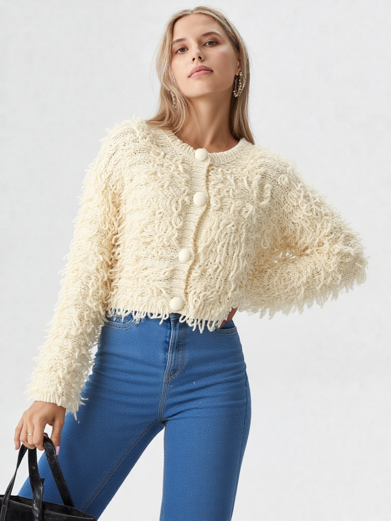 Fringed Hem Knit Cardigan