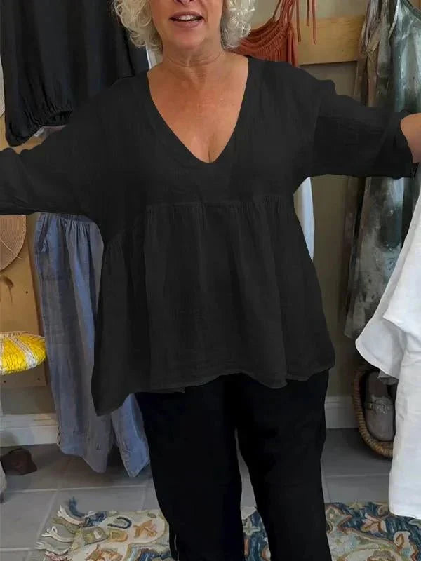 Melinda — Cotton Linen V-Neck Top