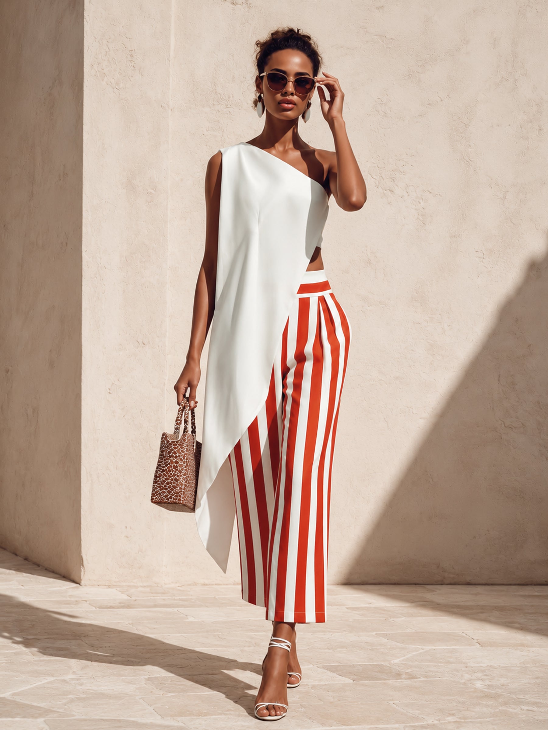 Striped One-Shoulder Two-Piece Set