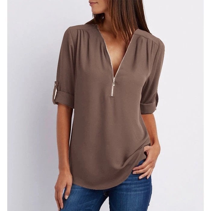 Gwen — Zip V-Neck Blouse