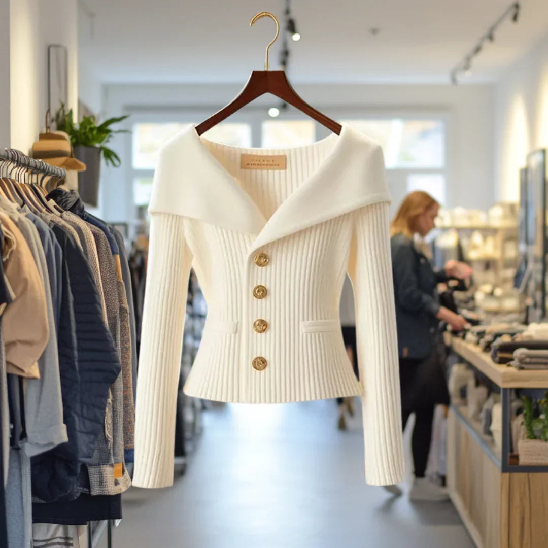 Wide Collar Button-Down Cardigan