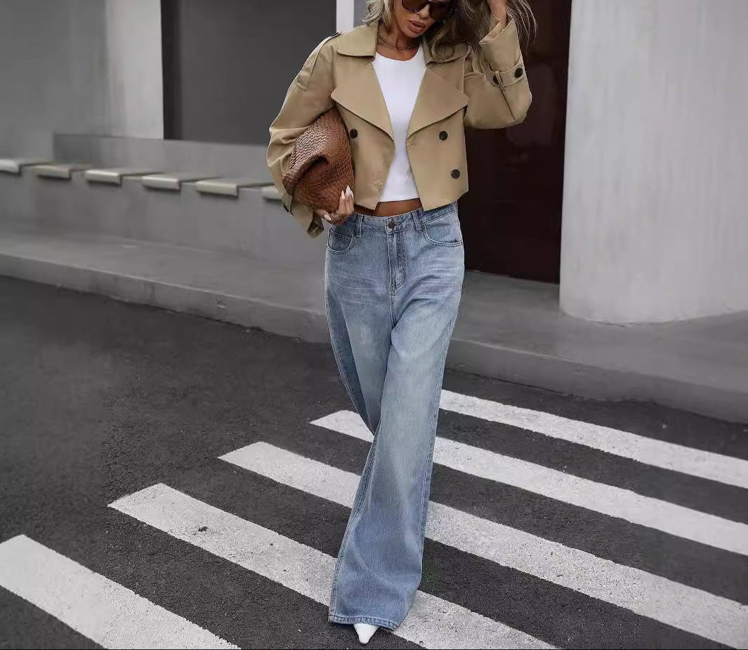 Cropped Double-Breasted Trench Jacket