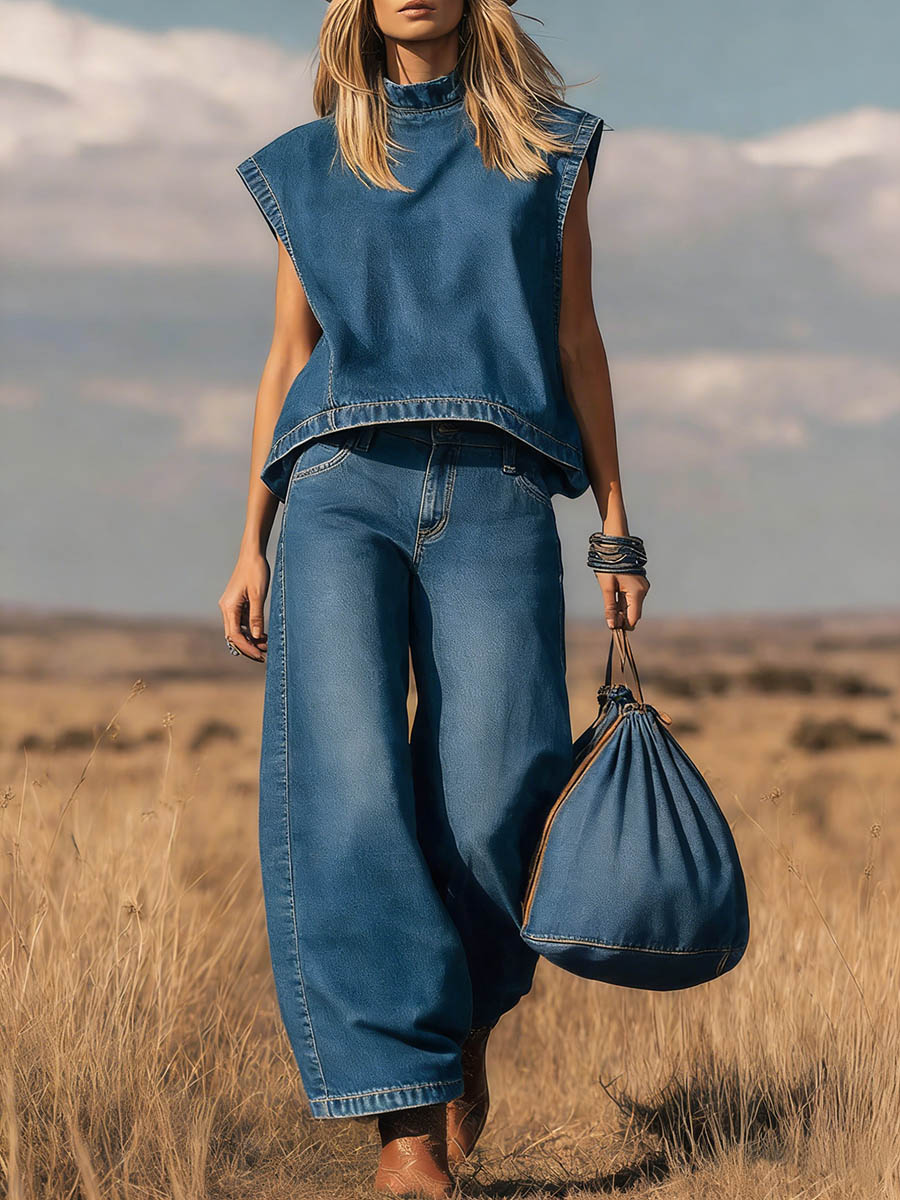 Noa | Stand-Collar Denim Co-Ord Set
