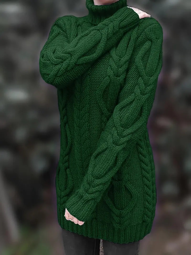 Chunky Cable Knit Turtleneck Dress