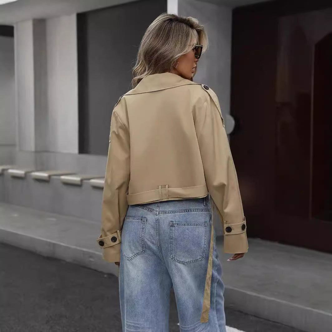 Cropped Double-Breasted Trench Jacket