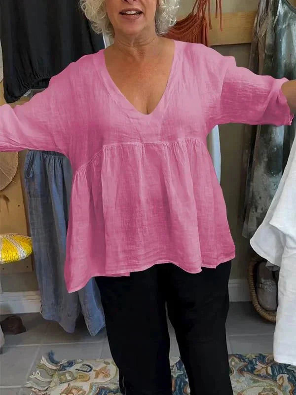 Melinda — Cotton Linen V-Neck Top