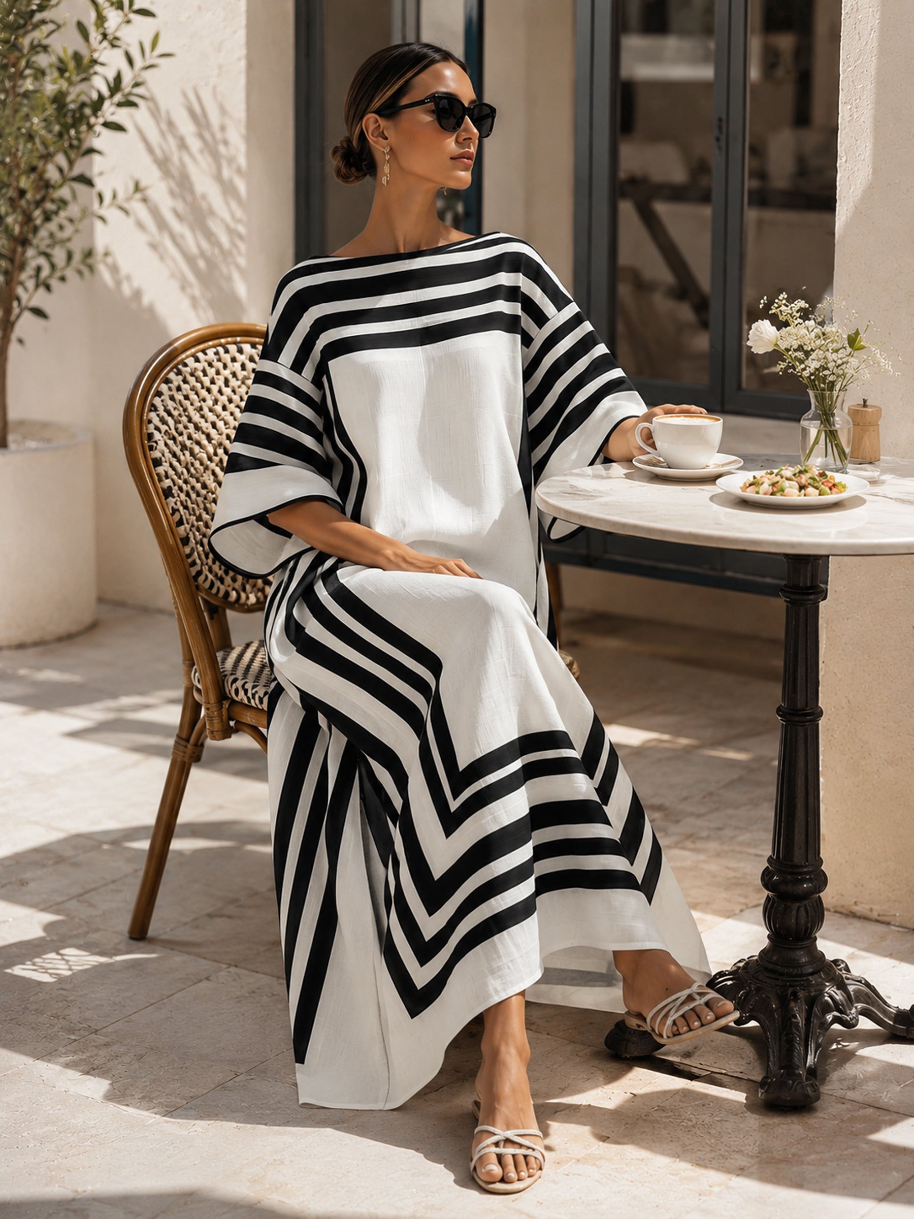 Striped Oversized Kaftan Maxi Dress