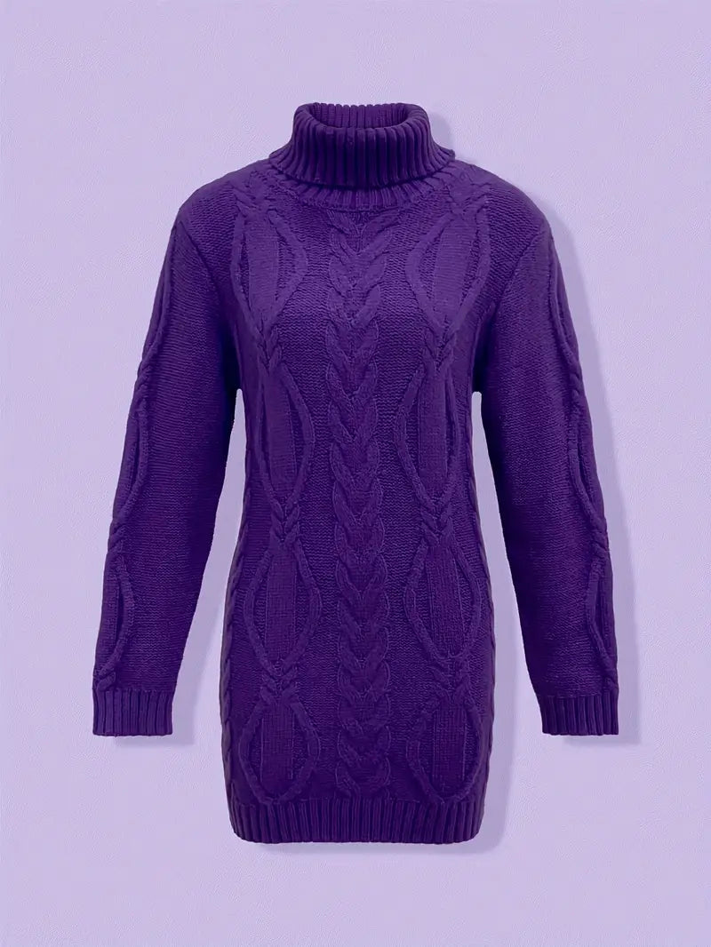 Chunky Cable Knit Turtleneck Dress