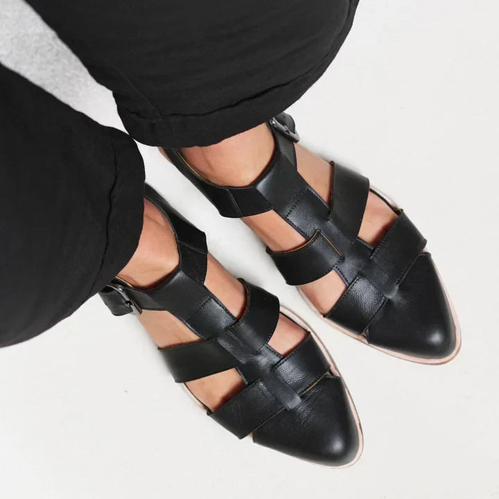 Woven Leather Buckle Flats